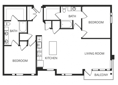 Floor plan for 2 beds, 2 baths, 1424 sqft