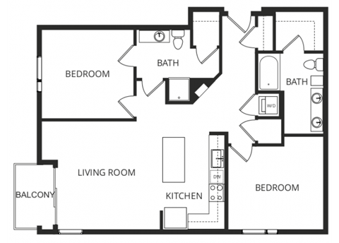 Floor plan for 2 beds, 2 baths, 1125 sqft