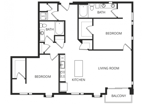 Floor plan for 2 beds, 2 baths, 1355 sqft