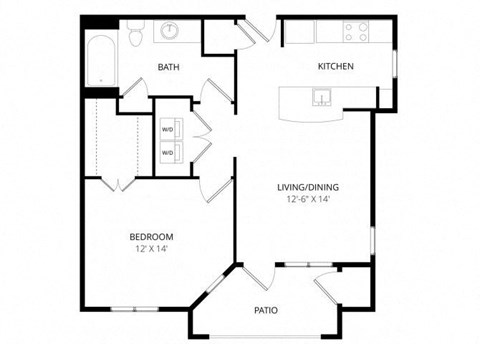 Floor plan for 1 bed, 1 bath, 662 sqft