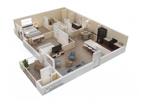 Floor plan for 2 beds, 1 bath, 948 sqft