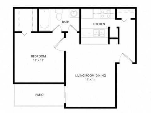 Floor plan for 1 bed, 1 bath, 530 sqft