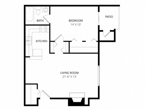 Floor plan for 1 bed, 1 bath, 668 sqft