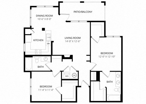 Floor plan for 2 beds, 2 baths, 1120 sqft
