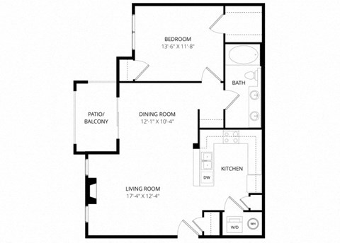 Floor plan for 1 bed, 1 bath, 781 sqft