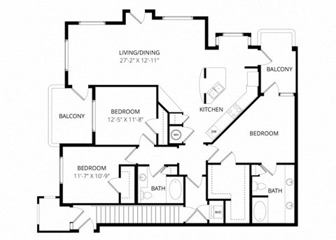 Floor plan for 3 beds, 2 baths, 1506 sqft