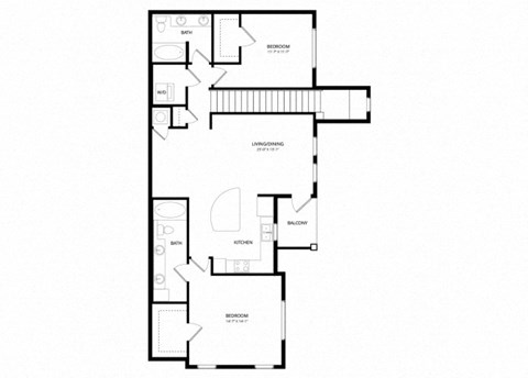 Floor plan for 2 beds, 2 baths, 1227 sqft
