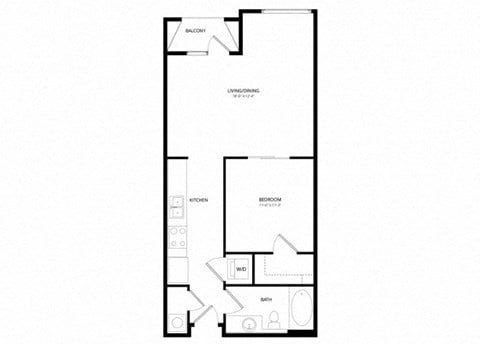 Floor plan for 1 bed, 1 bath, 642 sqft