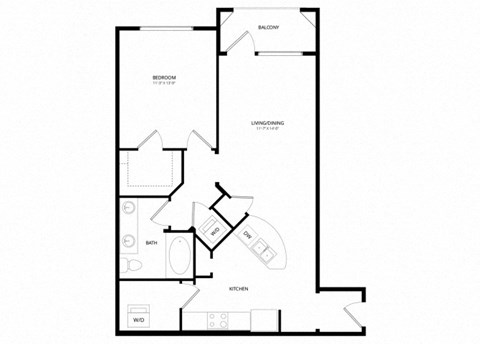 Floor plan for 1 bed, 1 bath, 796 sqft