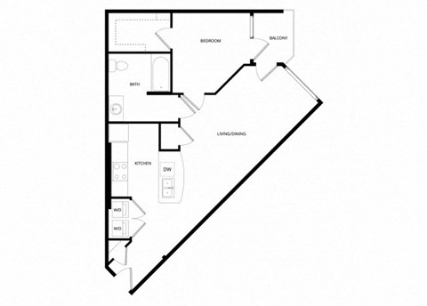 Floor plan for 1 bed, 1 bath, 720 sqft