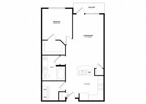Floor plan for 1 bed, 1 bath, 752 sqft