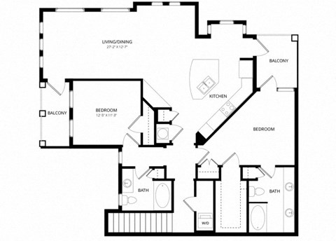 Floor plan for 2 beds, 2 baths, 1428 sqft