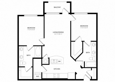 Floor plan for 2 beds, 2 baths, 1016 sqft