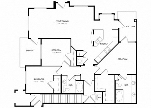 Floor plan for 3 beds, 2 baths, 1506 sqft