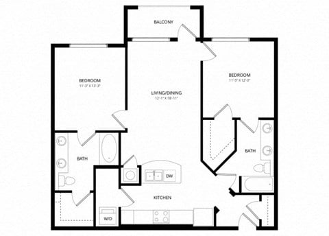 Floor plan for 2 beds, 2 baths, 1016 sqft