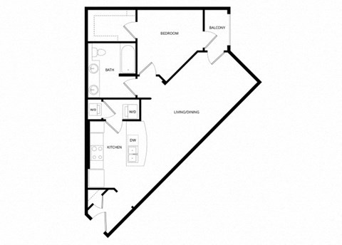 Floor plan for 1 bed, 1 bath, 720 sqft
