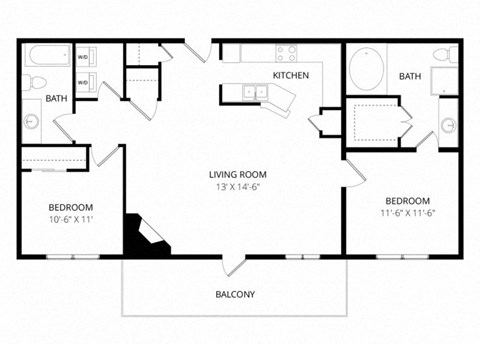 Floor plan for 2 beds, 2 baths, 1124 sqft