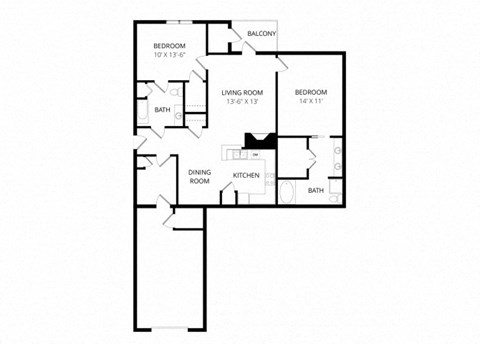 Floor plan for 2 beds, 2 baths, 1140 sqft