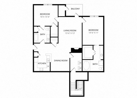 Floor plan for 2 beds, 2 baths, 1140 sqft