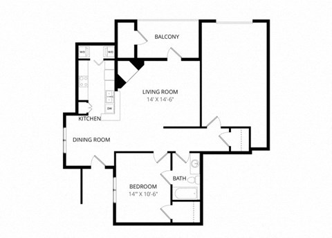 Floor plan for 1 bed, 1 bath, 813 sqft