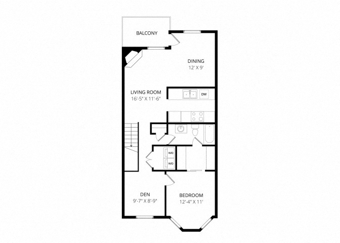 Floor plan for 1 bed, 1 bath, 1010 sqft