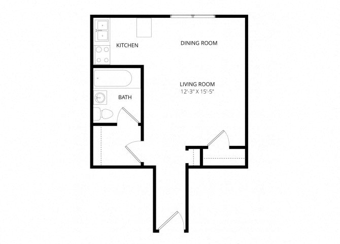 Floor plan for studio, 1 bath, 310 sqft