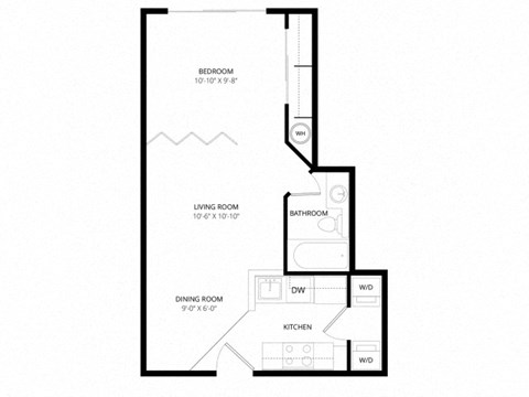 Floor plan for studio, 1 bath, 483 sqft