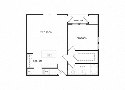 Floor plan for 1 bed, 1 bath, 840 sqft