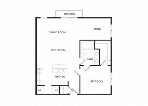 Floor plan for 1 bed, 1 bath, 952 sqft