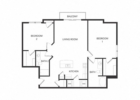 Floor plan for 2 beds, 2 baths, 1106 sqft