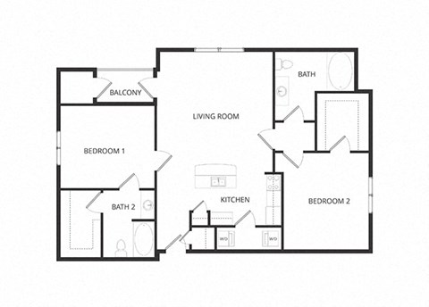 Floor plan for 2 beds, 2 baths, 1111 sqft