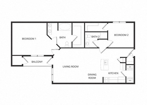 Floor plan for 2 beds, 2 baths, 1199 sqft