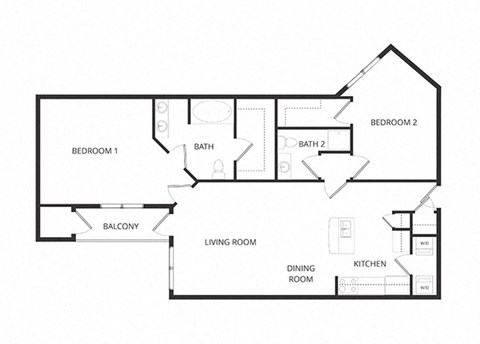 Floor plan for 2 beds, 2 baths, 1253 sqft