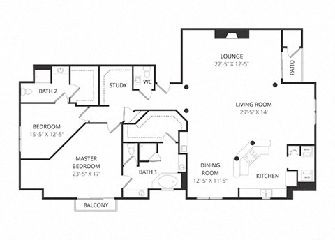 Floor plan for 2 beds, 2 baths, 2258 sqft