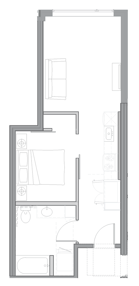 Floor plan for studio, 1 bath, 550 sqft