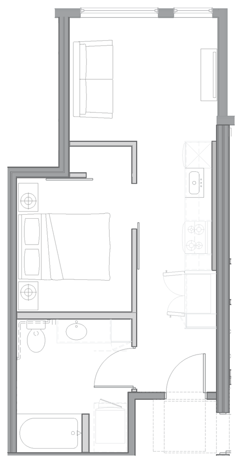 Floor plan for studio, 1 bath, 481 sqft