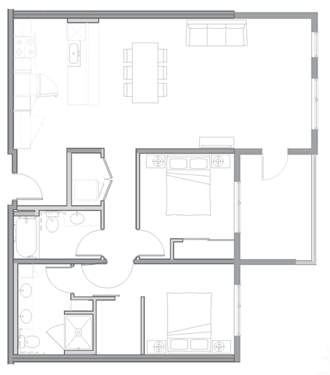 Floor plan for 2 beds, 2 baths, 1224 sqft