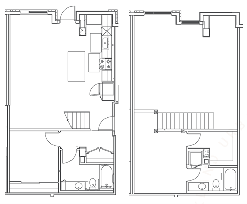 Floor plan for 2 beds, 2 baths, 1289 sqft