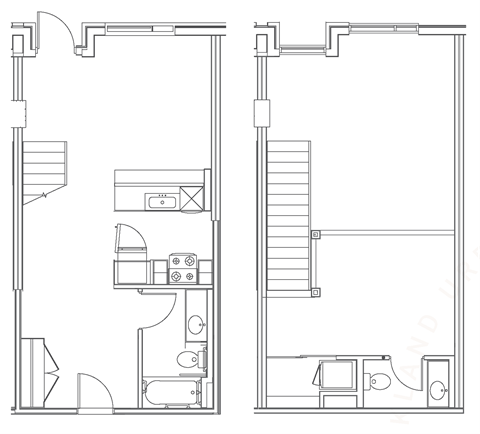 Floor plan for 1 bed, 1.5 baths, 878 sqft