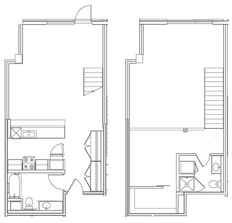 Floor plan for 1 bed, 2 baths, 1091 sqft