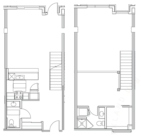 Floor plan for 1 bed, 1.5 baths, 1055 sqft
