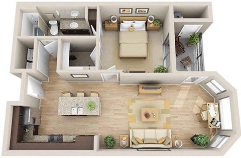 Floor plan for 1 bed, 1 bath, 771 sqft