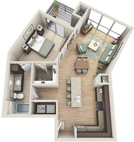 Floor plan for 1 bed, 1 bath, 824 sqft