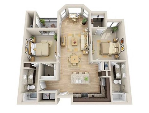 Floor plan for 2 beds, 2 baths, 1148 sqft