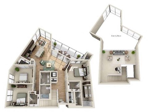 Floor plan for 3 beds, 2 baths, 1774 sqft