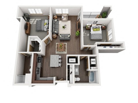 Floor plan for 2 beds, 2 baths, 1131 sqft