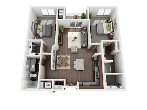 Floor plan for 2 beds, 2 baths, 1123 sqft
