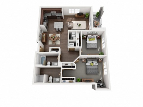 Floor plan for 2 beds, 2 baths, 1191 sqft