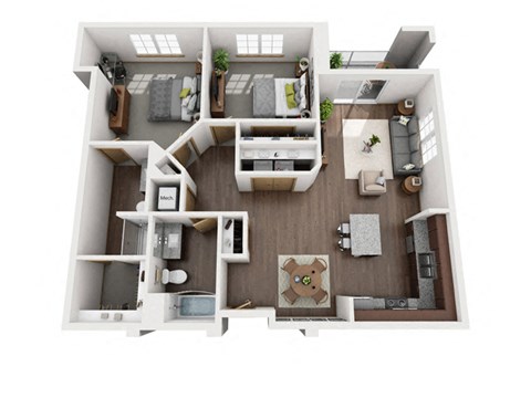 Floor plan for 2 beds, 2 baths, 1168 sqft
