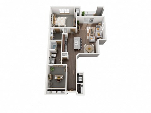 Floor plan for 1 bed, 1 bath, 1052 sqft